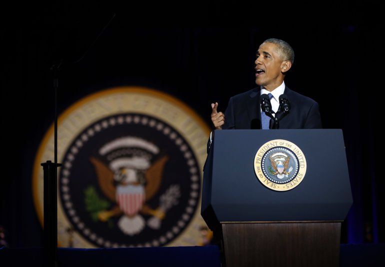 Obama giving his farewell address.