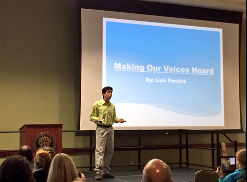 Last year's winner for Wiregrass, Luis Pereira presenting at the TEDx Talk Finals.