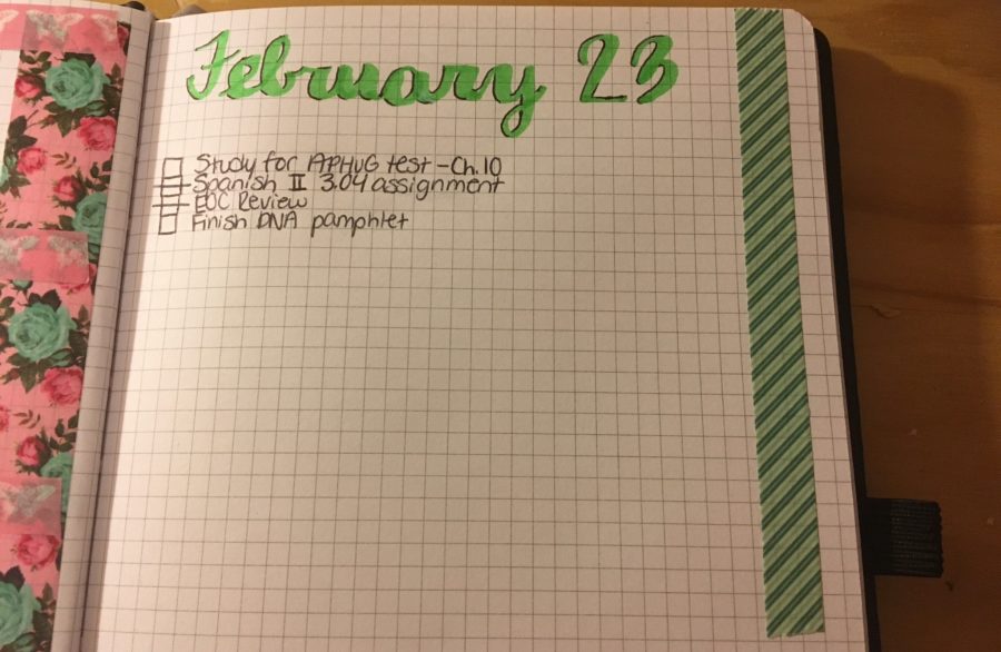 A bullet journal day spread for February 23