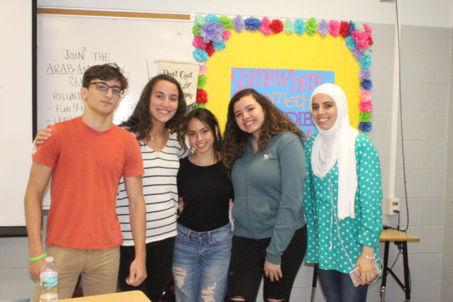 Samer Khatib (President) Luna Khatib (Vice president) Youanna Mosad (Secretary) Hana Abdelkawi (Treasurer) and Roba Bayari (Historian)