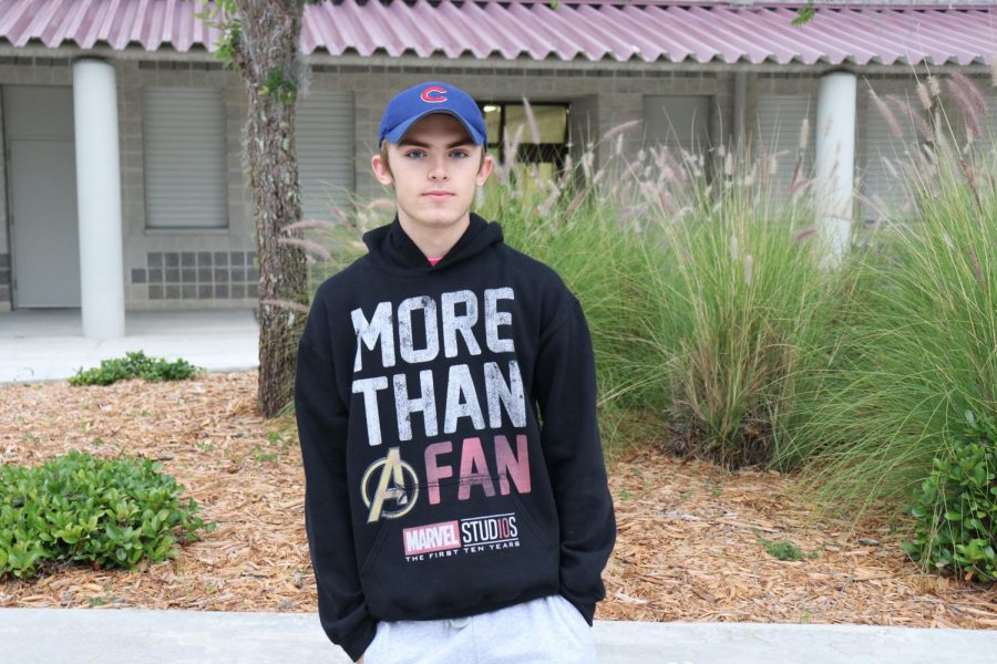 Casey Moran sporting his Avengers hoodie on campus for the Avengers Endgame release. 