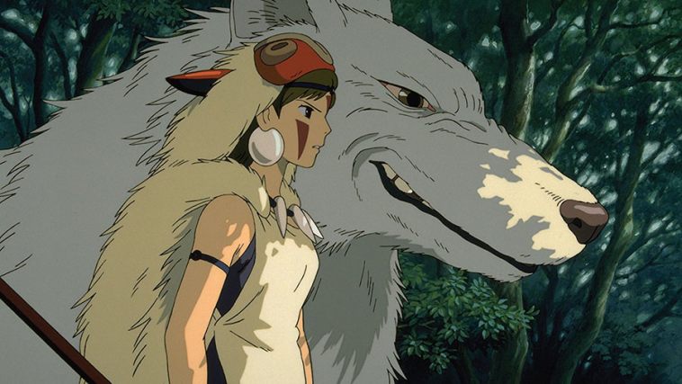 This is a scene from the film were Princess Mononoke is with Moro-no-kimi (the wolf goddess who raised her).