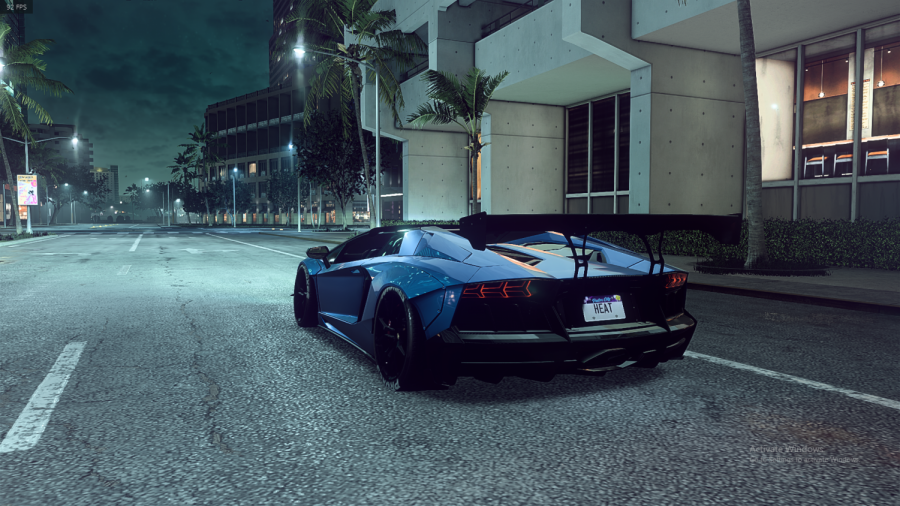 The Lamborghini Aventador S in NFS Heat during nighttime