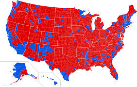 The 2016 Presidential Election results indicated by County in the Electoral College. 