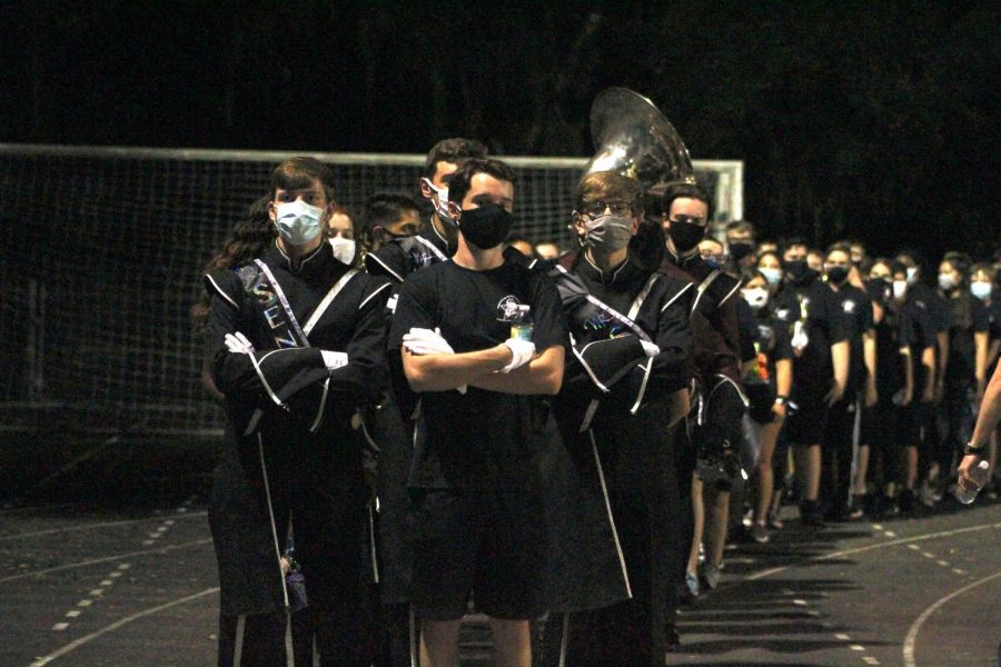 The WRHS Marching Band after playing at the schools football game.