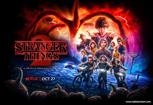 The official poster for Stranger Things season 2 designed by Kyle Lambert.