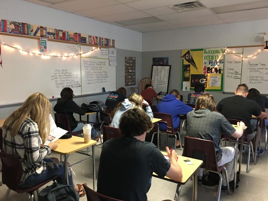 DE students focus on their studies in Ms. Krooks classroom.