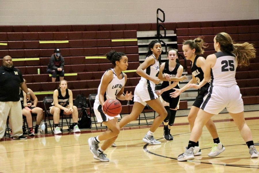 Girls basketball during a game last season.