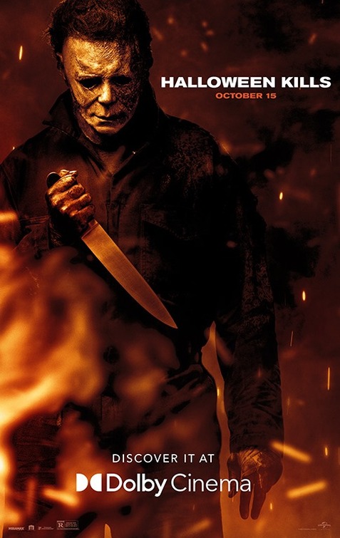 Poster for Halloween Kills featuring Micheal Myers as well as the title of the latest film to the franchise.