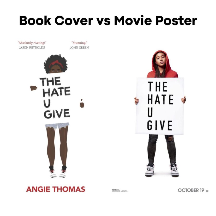 The Hate U Give movie poster, right, showcases how Starr, played by Amandla Stenberg, was lightened compared to the book cover, on the left. 