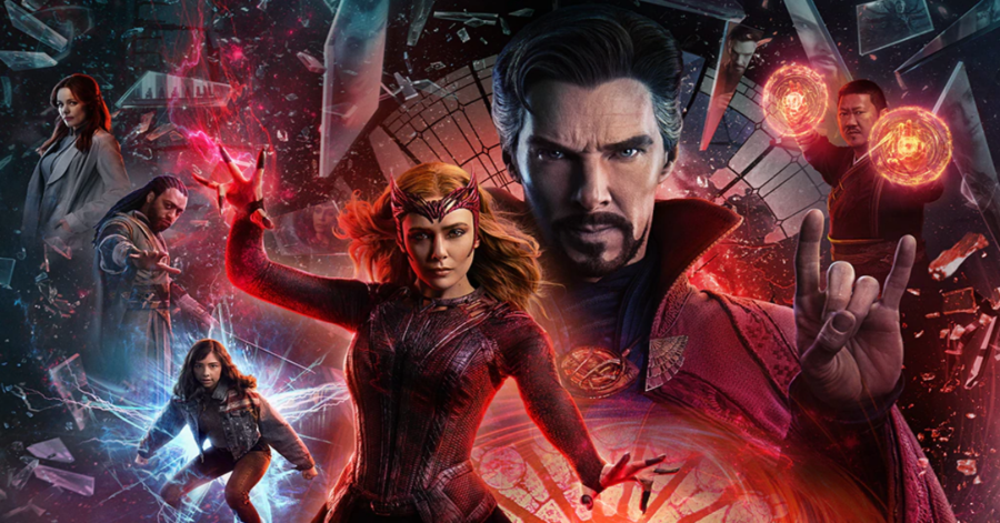 A promotional poster featuring the ensemble cast of Doctor Strange in the Multiverse of Madness