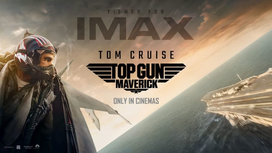 Promotional image for Top Gun: Maverick showing Tom Cruise flying over the sea just like he did over three decades ago.