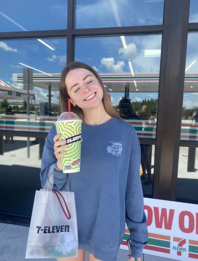 LaRocca smiles while holding her free Slurpee from Opening Day.